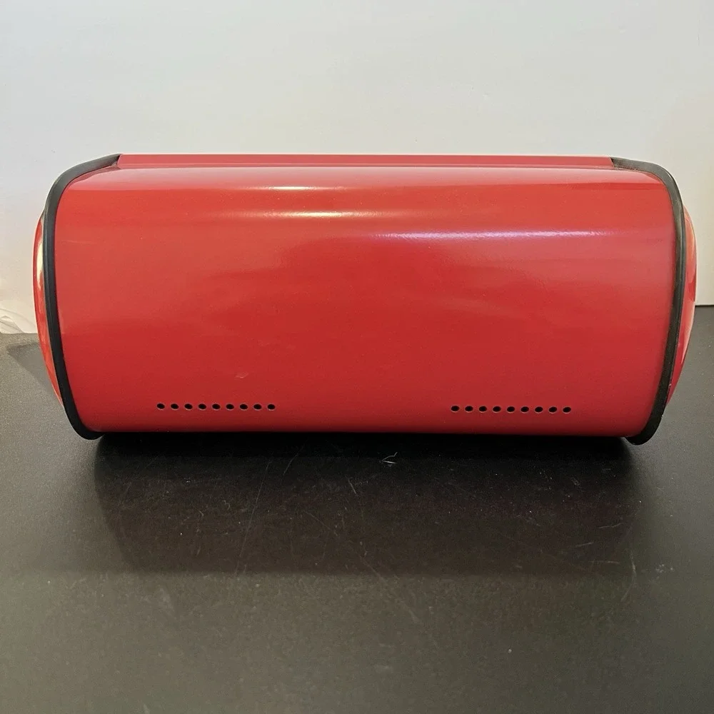 Retro Red Metal Roll Top Bread Box Fresh Bakery Coffee‎ Graphic Kitchen Storage
